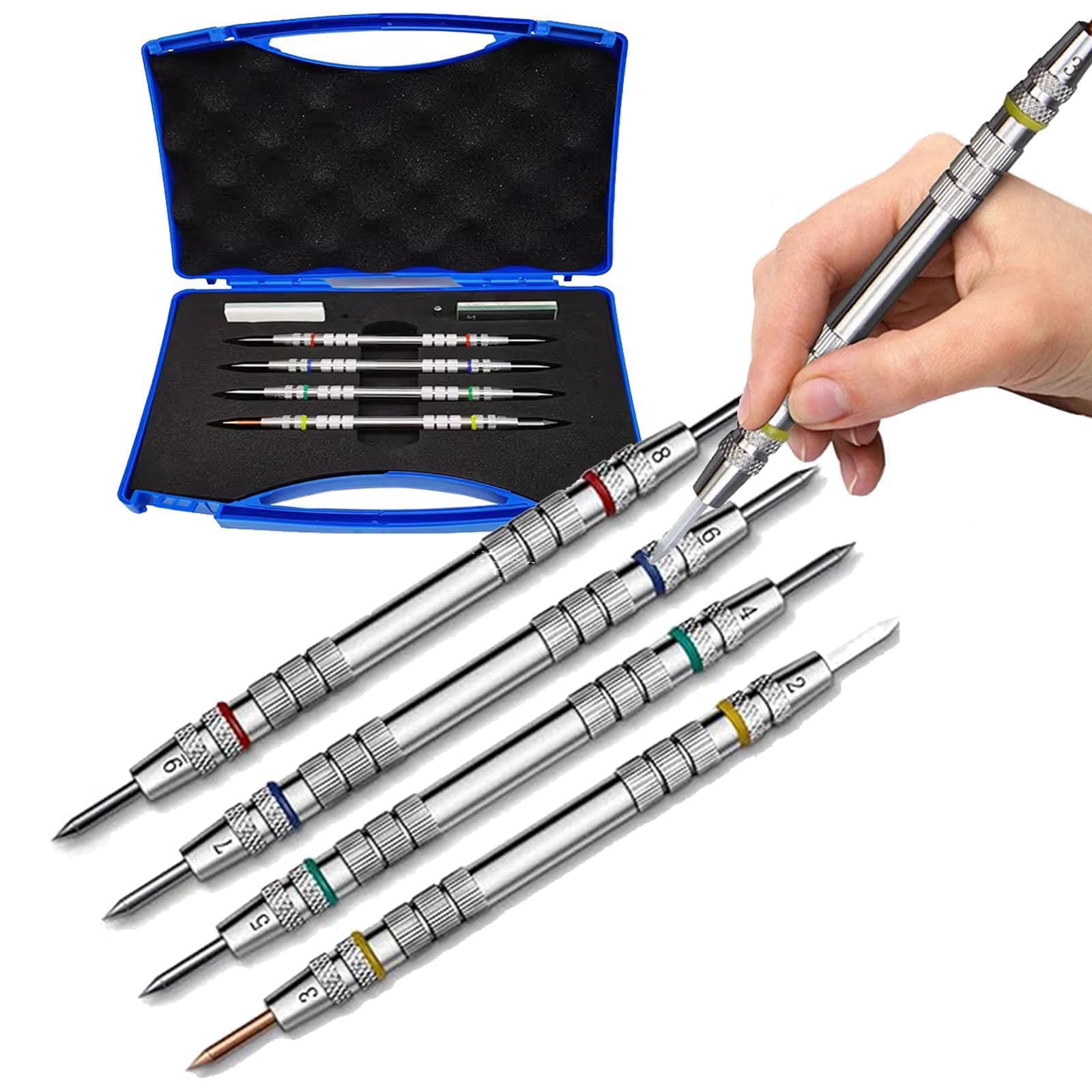 COYEUX 4 Pack Hardness Test Kit, Double-ended Scratch Tester Pens With Storage Box, Mohs Scale 2–9 For Mineral Jade Gemstone Glass Tile Testing