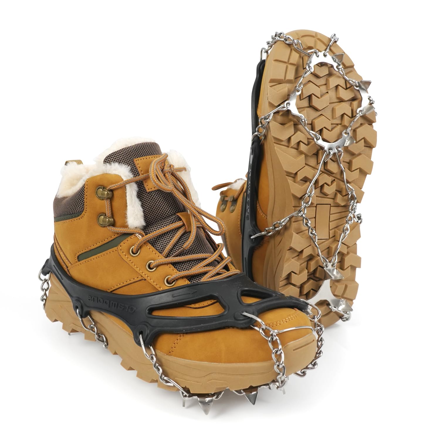 Crampones para Botas de Senderismo, Crampones Antideslizantes, Crampones para Zapatos de Senderismo de Acero Inoxidable Engrosados para Caminar, Trotar, Escalar y Hacer Senderismo