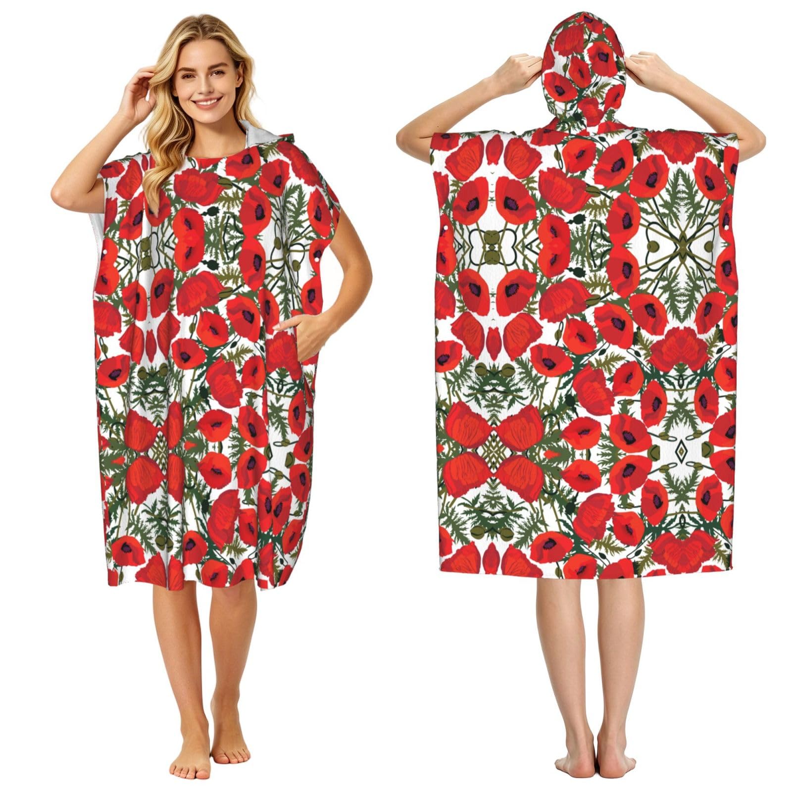 Peignoir à capuche imprimé floral de plage et piscine pour adultes