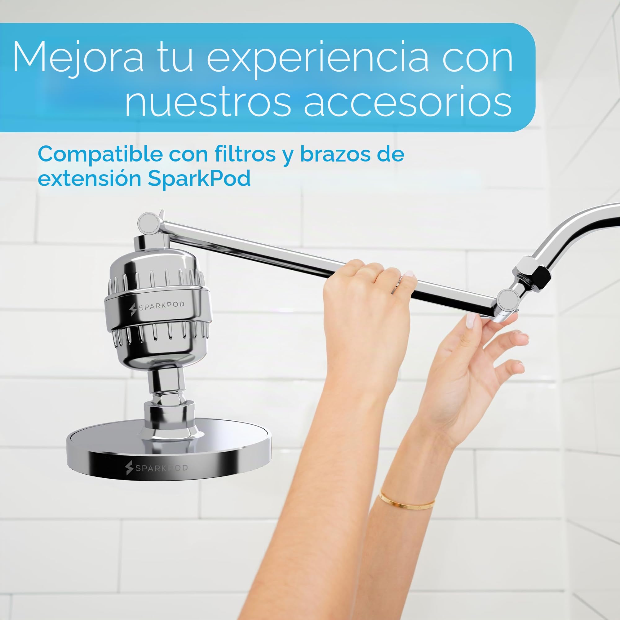 SparkPod Cabezal de ducha fijo, lluvia de alta presión, aspecto cromado moderno de lujo, fácil instalación sin herramientas, el reemplazo ajustable perfecto para tus cabezales de ducha de baño