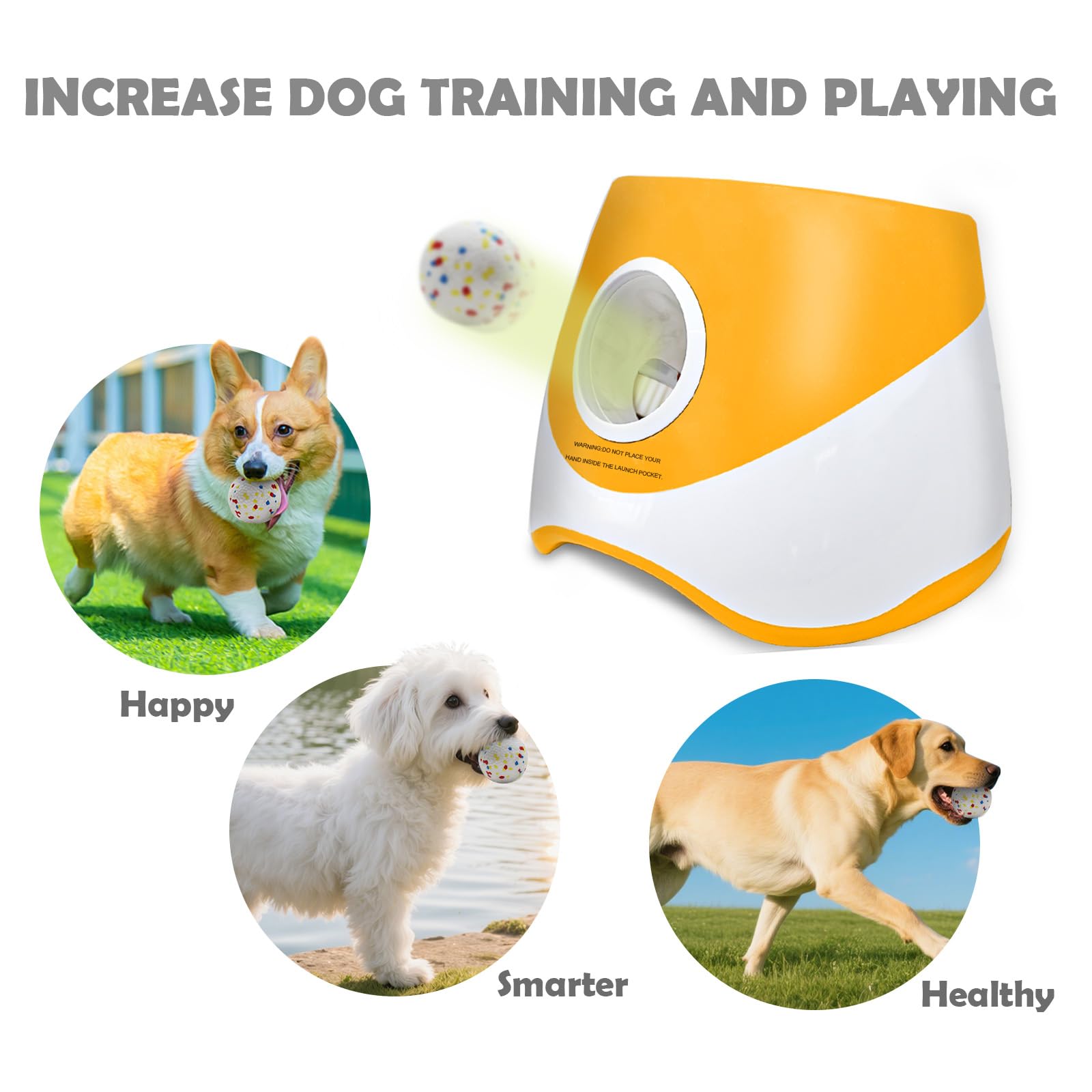 Automatic Dog Ball Launcher for Samll to Medium Dogs, Upgraded Interactive Toy Balls Thrower, Distance Adjustable Mental Stimulating Dog Toys with 4 Etpu Balls 2.2 Inch (Orange) - image 2
