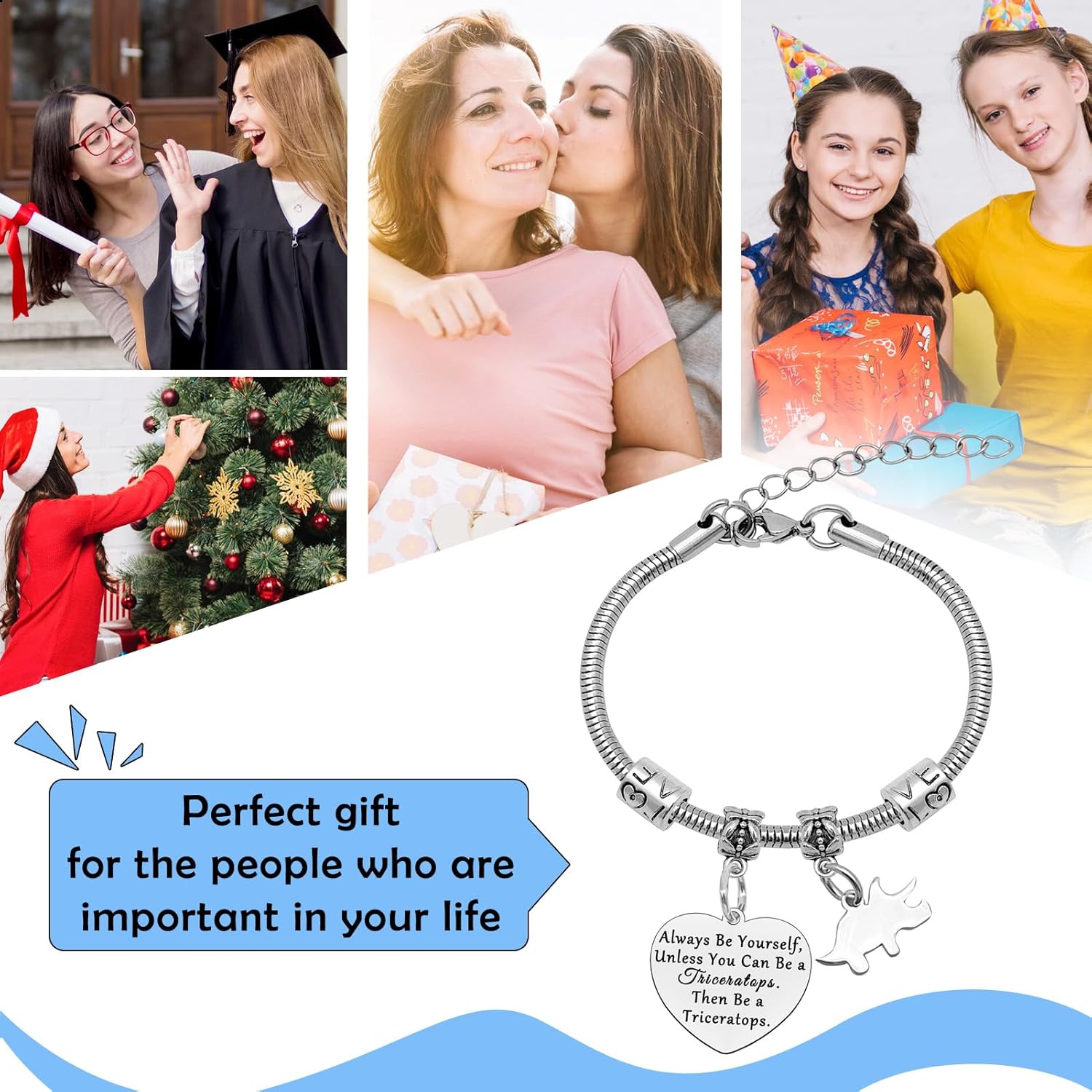 Dinosaur Gifts for Women Jewelry Dinosaur Triceratops Bracelet Funny Dinosaur Gifts Dinosaur Lovers Gift Animal Lover Gift for Girls Friends Sister Coworker Christmas Birthday Gifts - Image 6