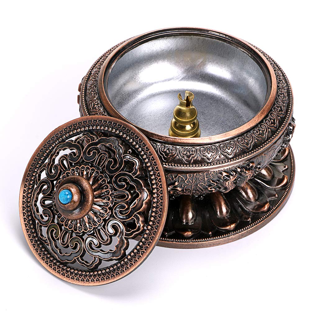 Hipiwe Incense Holder Burner with Ash Catcher (Stick/Cone/Coil Incense),Censer Stick Plate Holder Incense Burner Sandalwood Furnace with Incense Burner Holder(Red Bronze)
