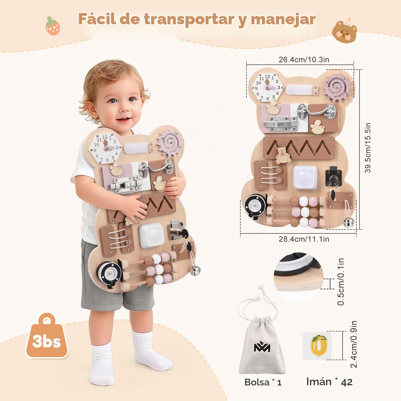 Busy Board Montessori Tablero de Actividades Montessori 12 in 1 Tablero Ocupado para Niños Juguetes sensoriales de Madera para Habilidades Motoras Básicas para Niñas y Niños de 1-6 años