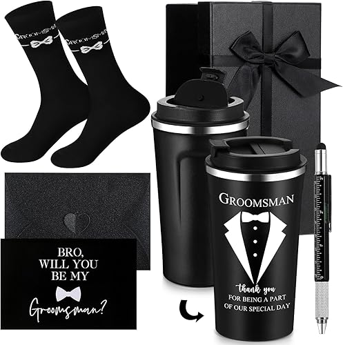 Nuanchu 6 piezas de regalos para padrinos de boda, regalo de propuesta de boda para padrino de boda, vaso de acero inoxidable de 20 onzas,