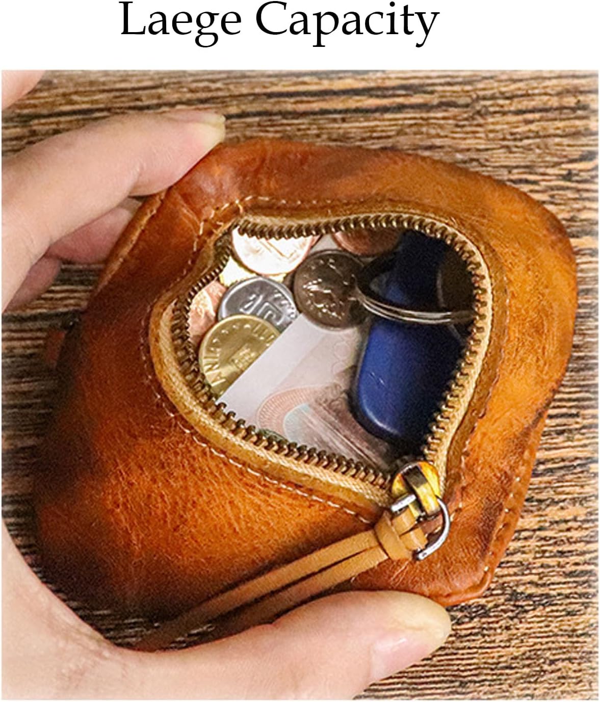 Square Leather Coin Pouch – Small Change Holder with Zipper, Vintage Brown Mini Coin Purse for Men Women, 3.54x3.54 Inch