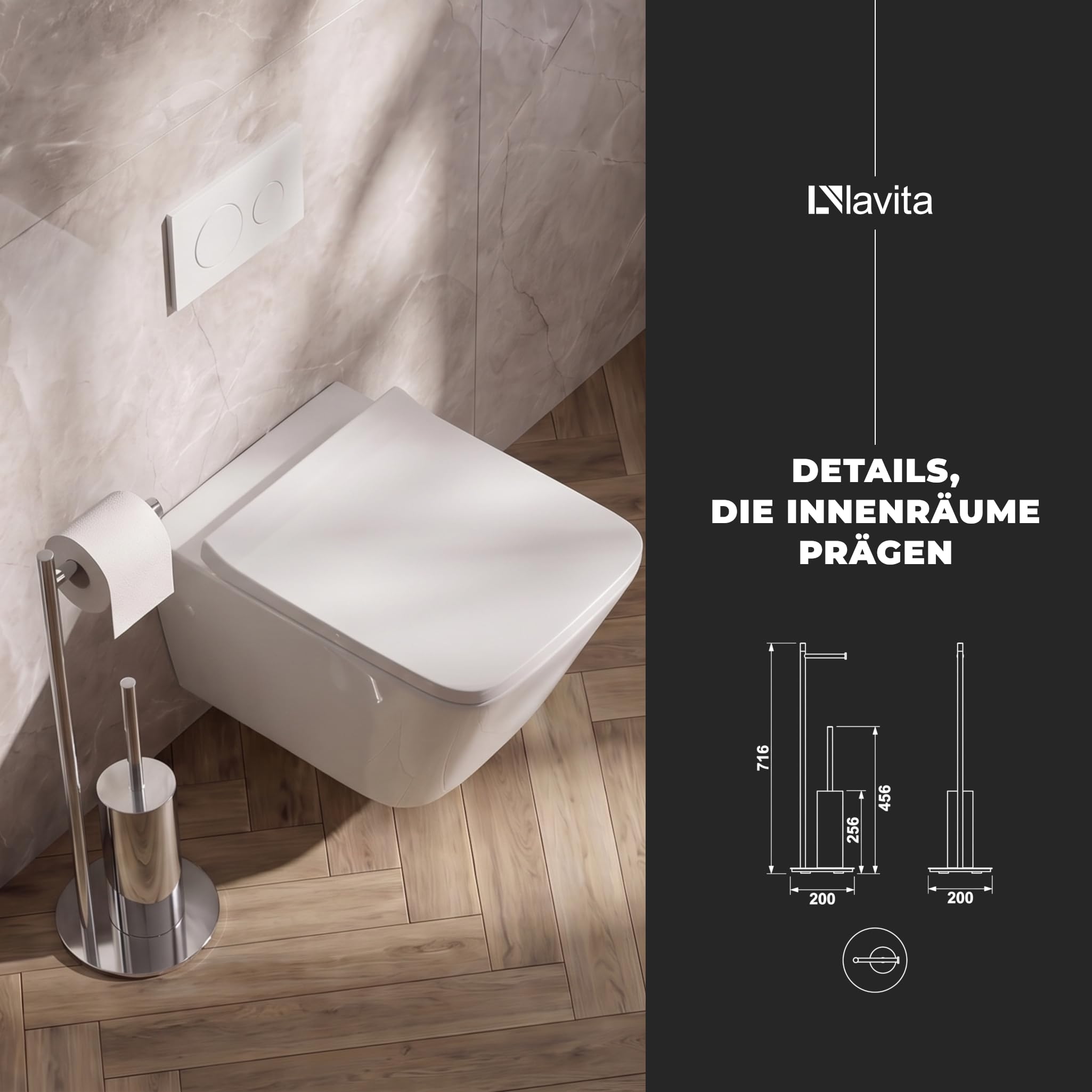 LAVITA Senso 2-in-1 WC-Garnitur Freistehend Chrom Glänzend – Toilettenpapierhalter mit Toilettenbürste für Badezimmer
