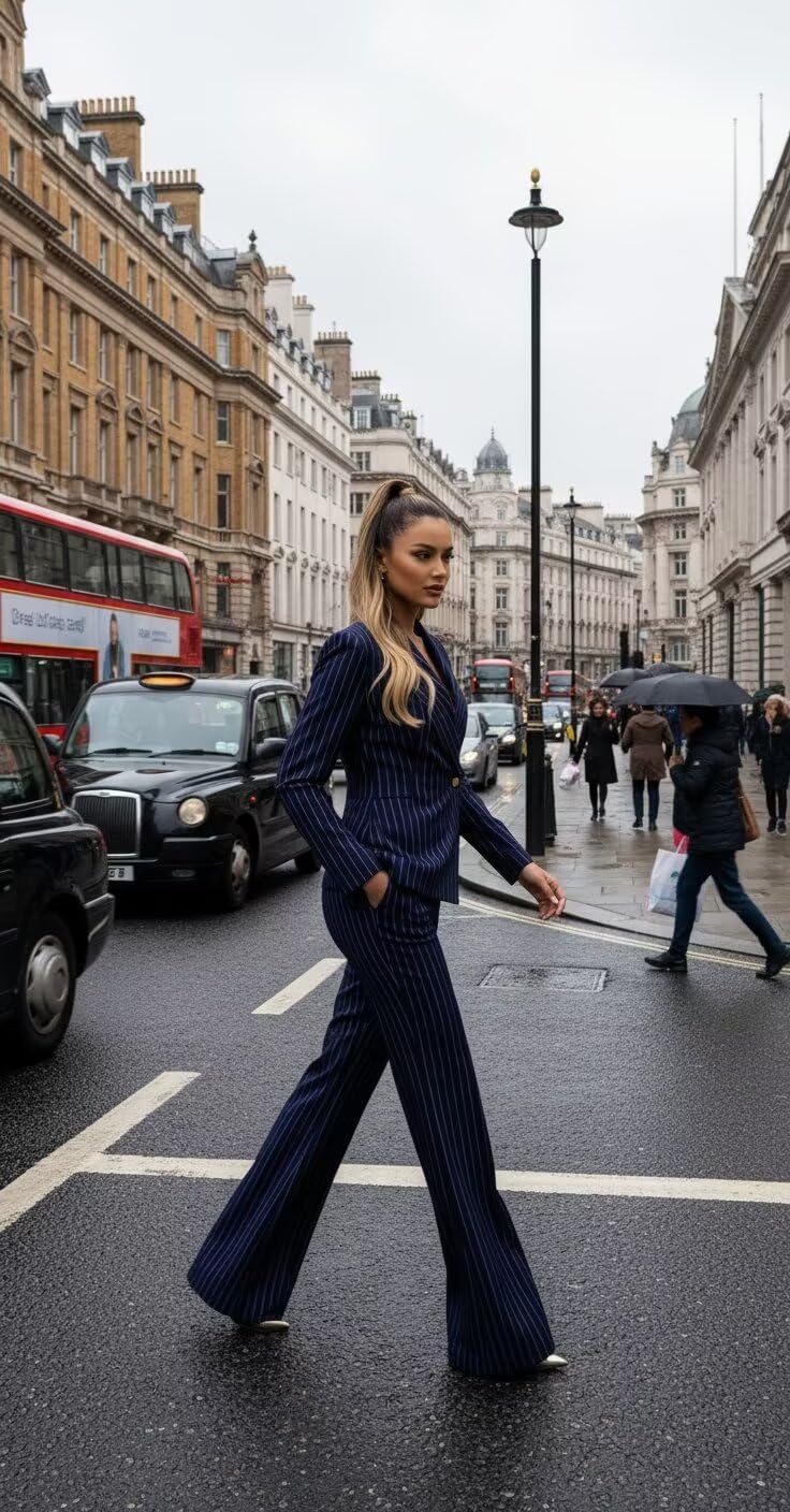 Pinstripe Suits for Women Business Casual Womens Suit 2 Piece 1 Button Womens Pant Suit Dressy Professional Outfits