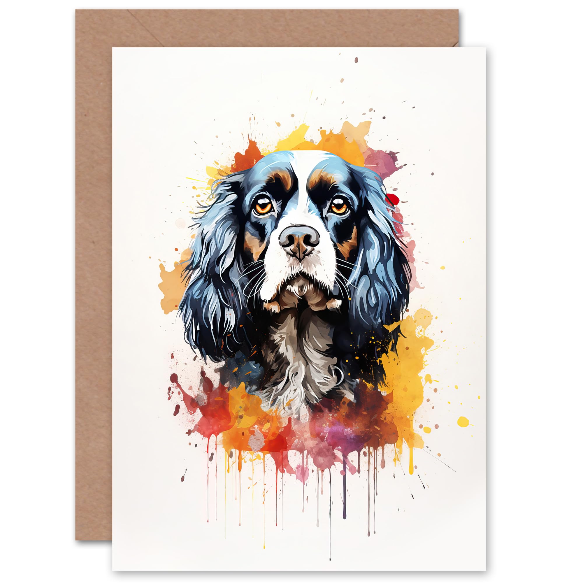Artery8 King Charles Spaniel Lovers Gift Watercolour Pet Portrait Painting Artwork Sealed Greeting Card Plus Envelope Blank inside