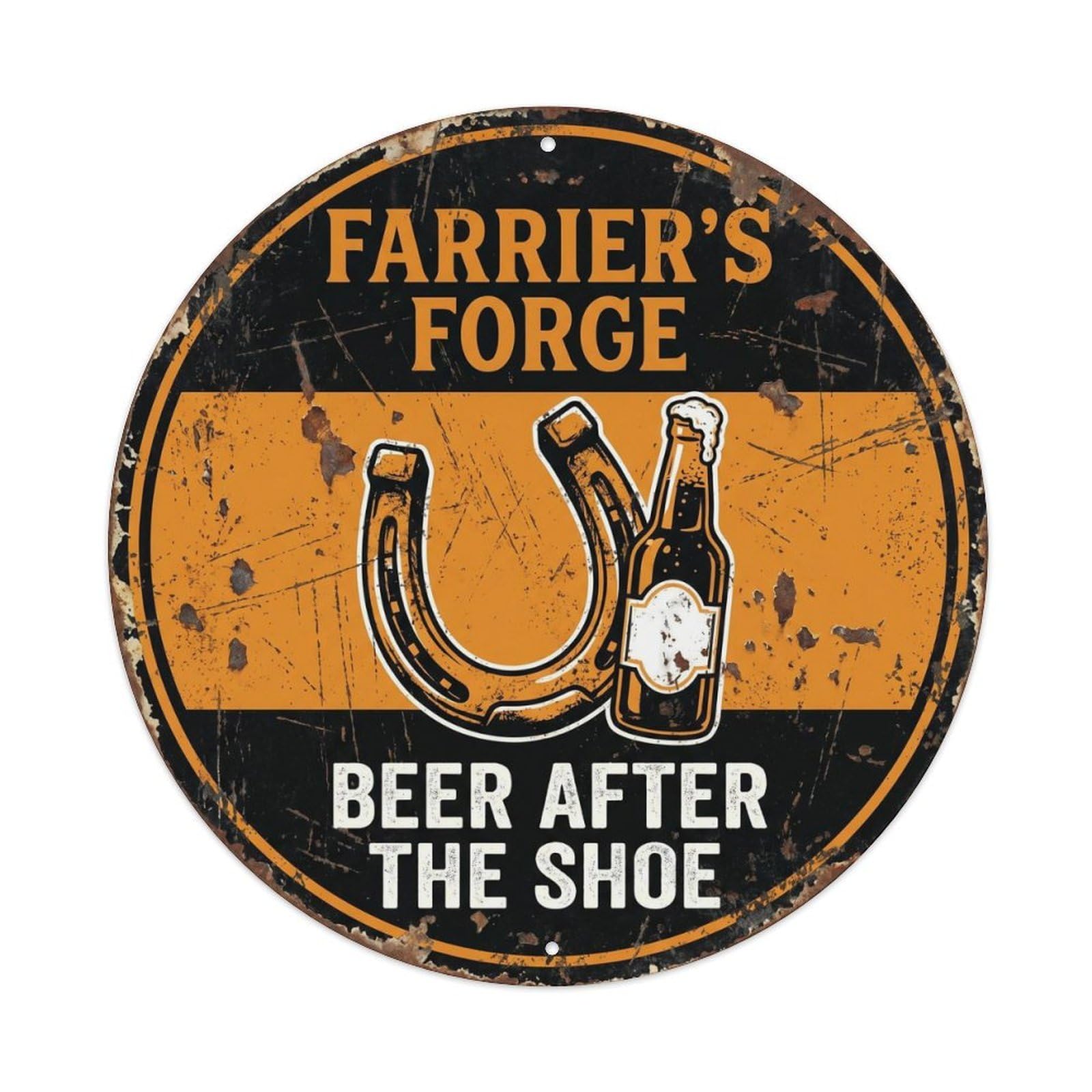 Retro Bar Farrier Horse Garage Beer Metal Tin Sign Plaque Wall Decor for Cafe, Club Bar, Office, Home Garden Round Metal Poster 8x8Inch