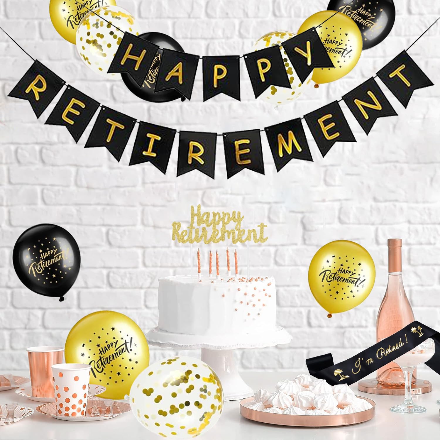 Striscione Buona Pensione - Decorazione Per Feste Pensionamento, Oro E Nero, 250x40cm - Foto 2