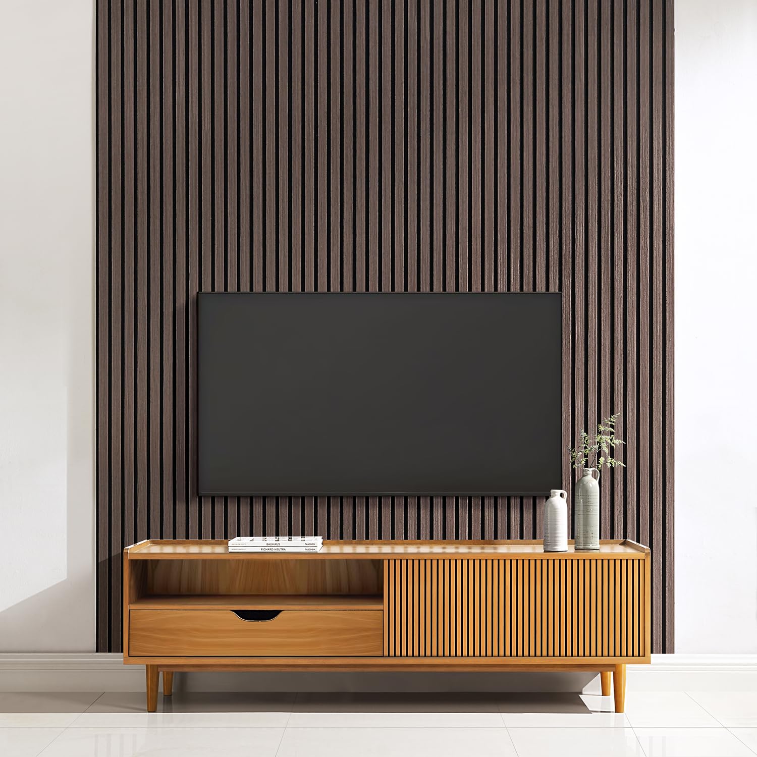 Home Treats Walnut Wall Panel Wood Slat | Decorative Wooden Panelling 3D Slatted Acoustic Sound Absorbing Ceiling Or Wall Slats (, 120 X 60Cm (3 Pack))