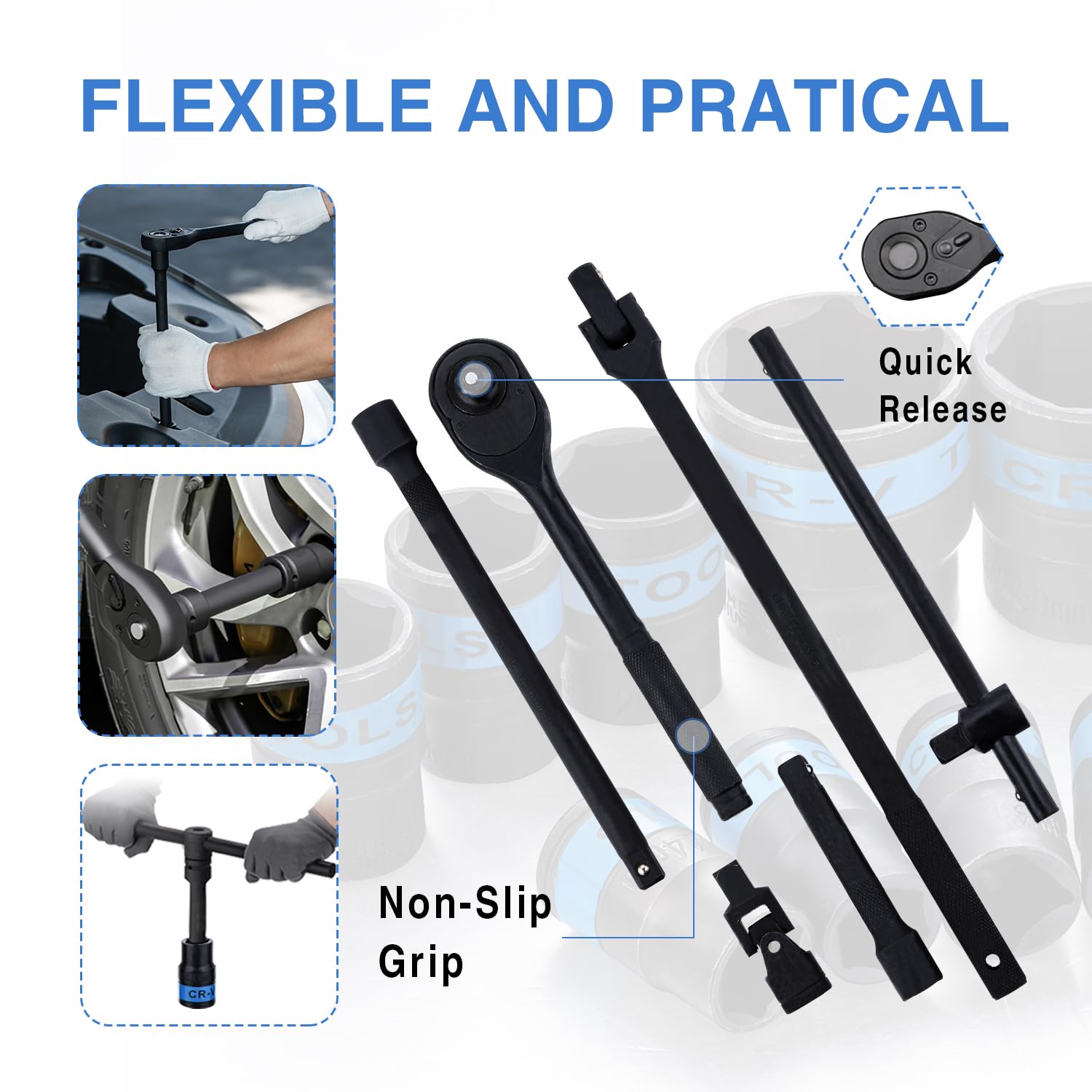 KATSU Tools Juego de 24 llaves de vaso de 1/2 pulgada CR-V, 6 puntos, métricas de 8-32 mm, llave de trinquete de liberación rápida de 72 dientes, funda de transporte de acero, herramienta mecánica