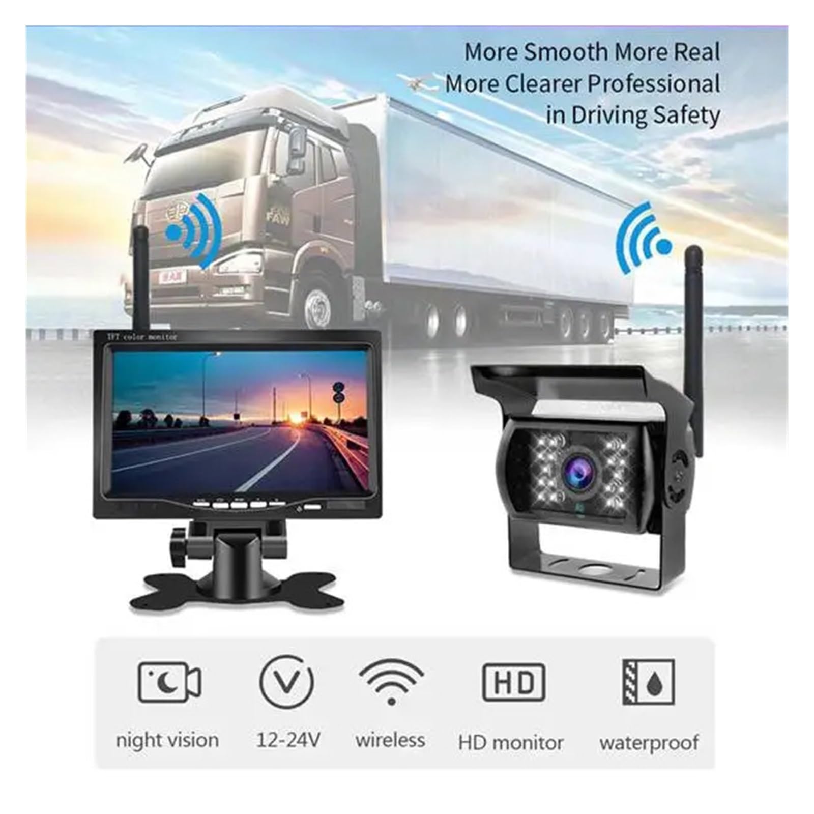Zestaw Bezprzewodowej Kamery Cofania Z 7-calowym Monitorem Do Samochodu Ciężarowego Przyczepą I Autobusem RV Stabilna Transmisja SygnałU