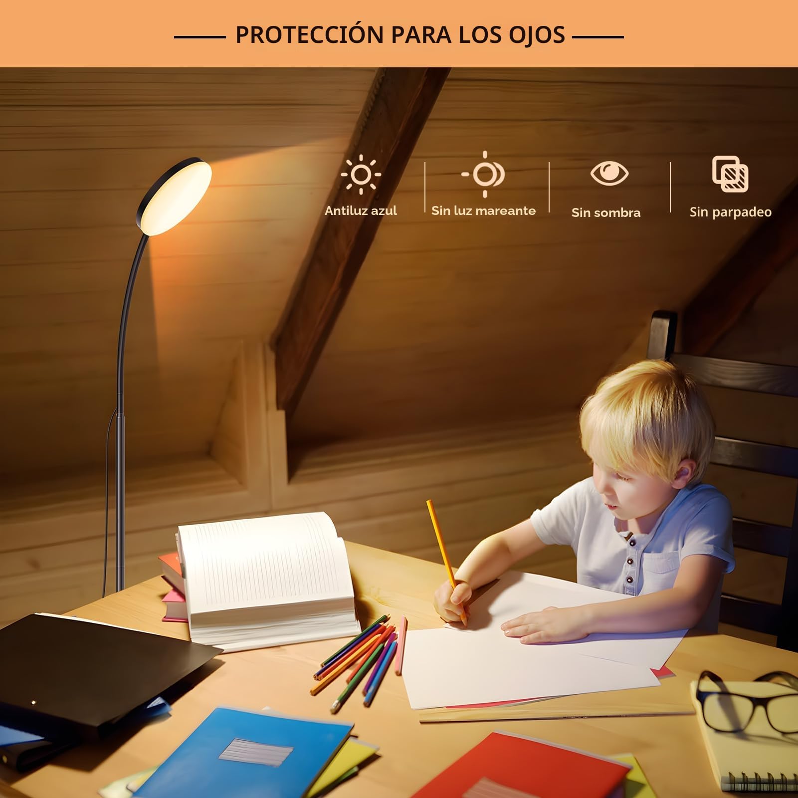 Mojimdo Lámpara de Pie, [3 Colores y 10 Luminosidades] Lámpara LED de lectura de pie, regulable y flexible para habitaciones infantiles, oficina, salón, mesilla de noche de esquina