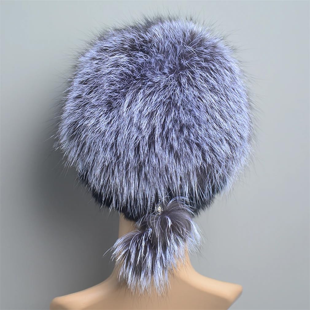 Cappello da Donna Invernale di Lusso Lavorato A Maglia Berretto Russo con Pompon Berretto da Neve Caldo E Spesso da Donna,Black-One Size