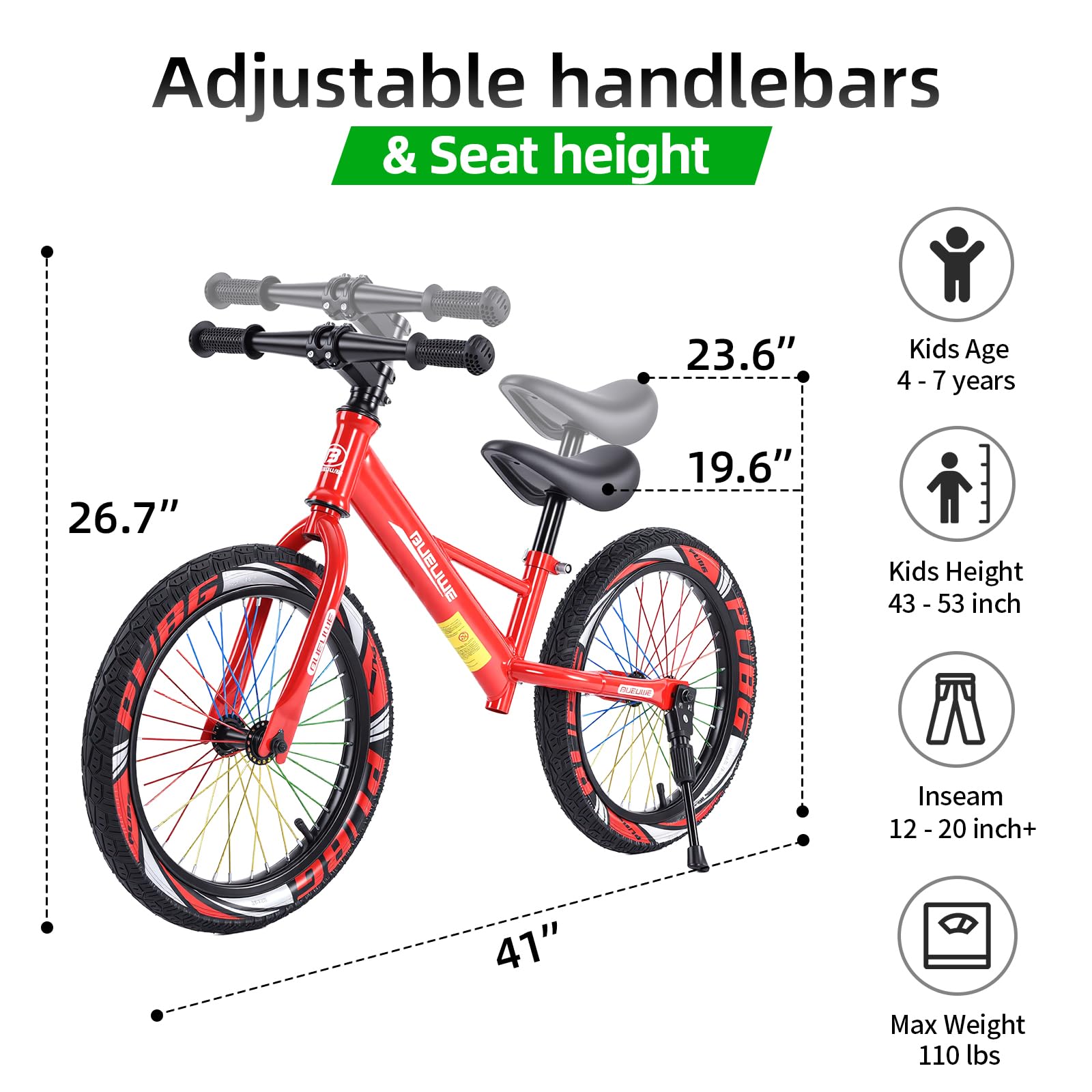 Luftreifen, höhenverstellbarer Sitz, robuster Stahlrahmen mit Tragegriff & Ständer Geschenk Fahrrad Jungs und Mädche