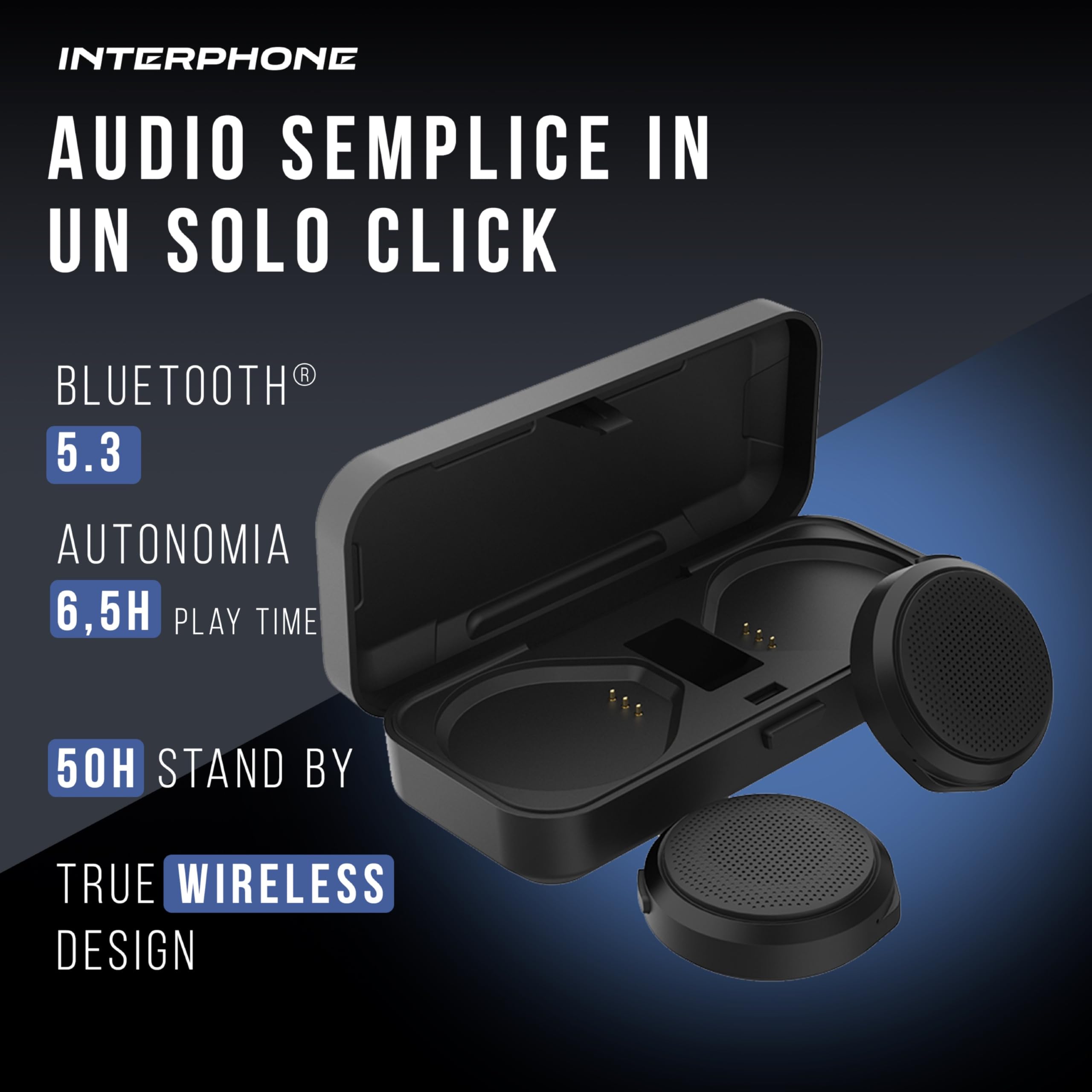INTERPHONE ZERO - Auricolari True Wireless da casco, ideali per moto scooter e sport invernali, Bluetooth 5.3, microfono integrato senza fili, con telecomando da manubrio, autonomia fino a 6.5h