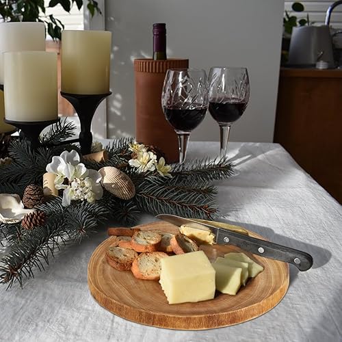 Miniatura 4 de Nicunom Paquete de 2 tablas de servir grandes de losa de madera, tabla de cortar redonda de madera de 9"-10"/11"-12", rebanadas de madera para