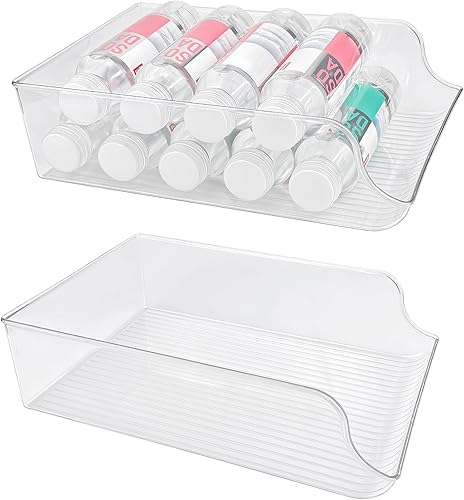 Paquete de 2 organizadores de botellas de agua para refrigerador, organizador de bebidas para refrigerador, contenedor dispensador de botellas de