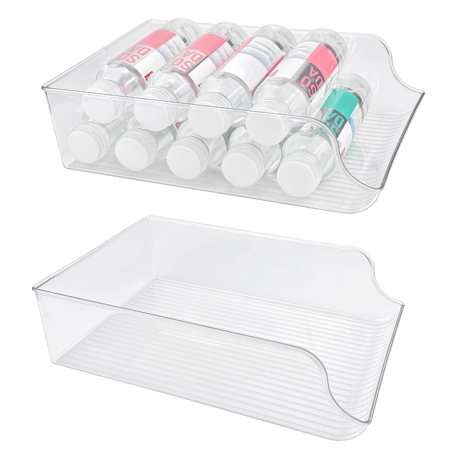 Neehows 2 Pack Water Bottle Organizer Storage for Refrigerator, Fridge Drink Organizer Plastic Water Bottle Holder Dispenser Container Bin for Freezer