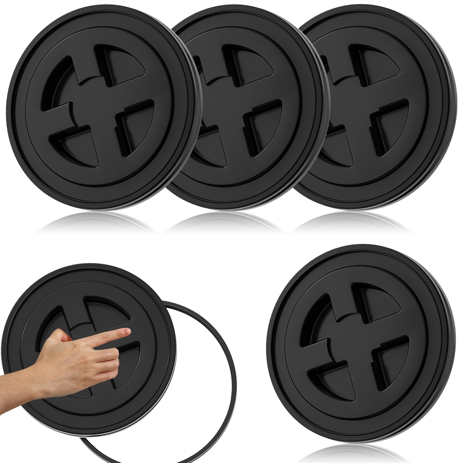 4 Pieces 5 Gallon Black Bucket Lids, 12inch Leak-proof Plastic Seal Screw Top Airtight Lids, Reusable Drum & Pail Lids for Pet Food Storage, Home Paint Storage and Industrial Storage Buckets