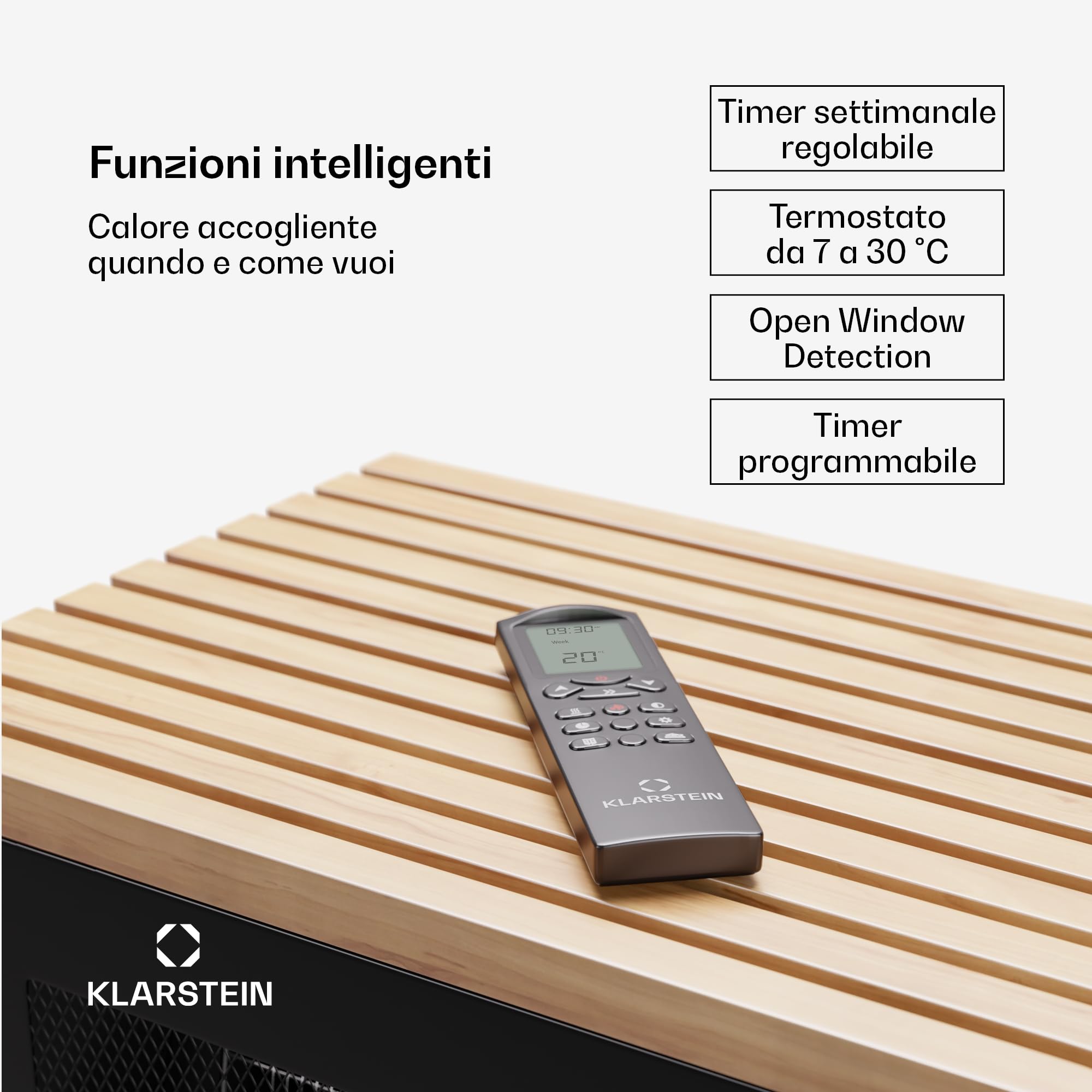 KLARSTEIN Camino Elettrico Basso Consumo, Camino da Terra con Mensola, Elettrico da Parete, Caminetto 1900W, Finto Decorativo con LED, Telecomando, Timer, Controllo Temperatura
