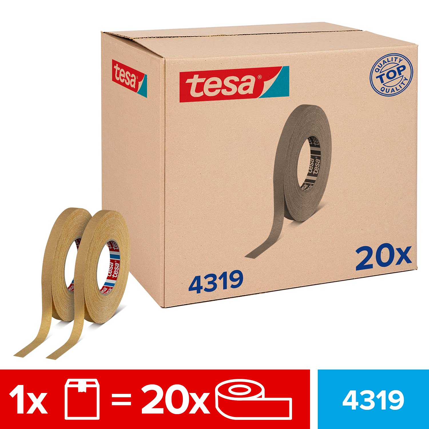 Tesa 4319 - Cinta de papel adhesiva de alta calidad para pintura y embalaje, 20 rollos, 50 m x 15mm