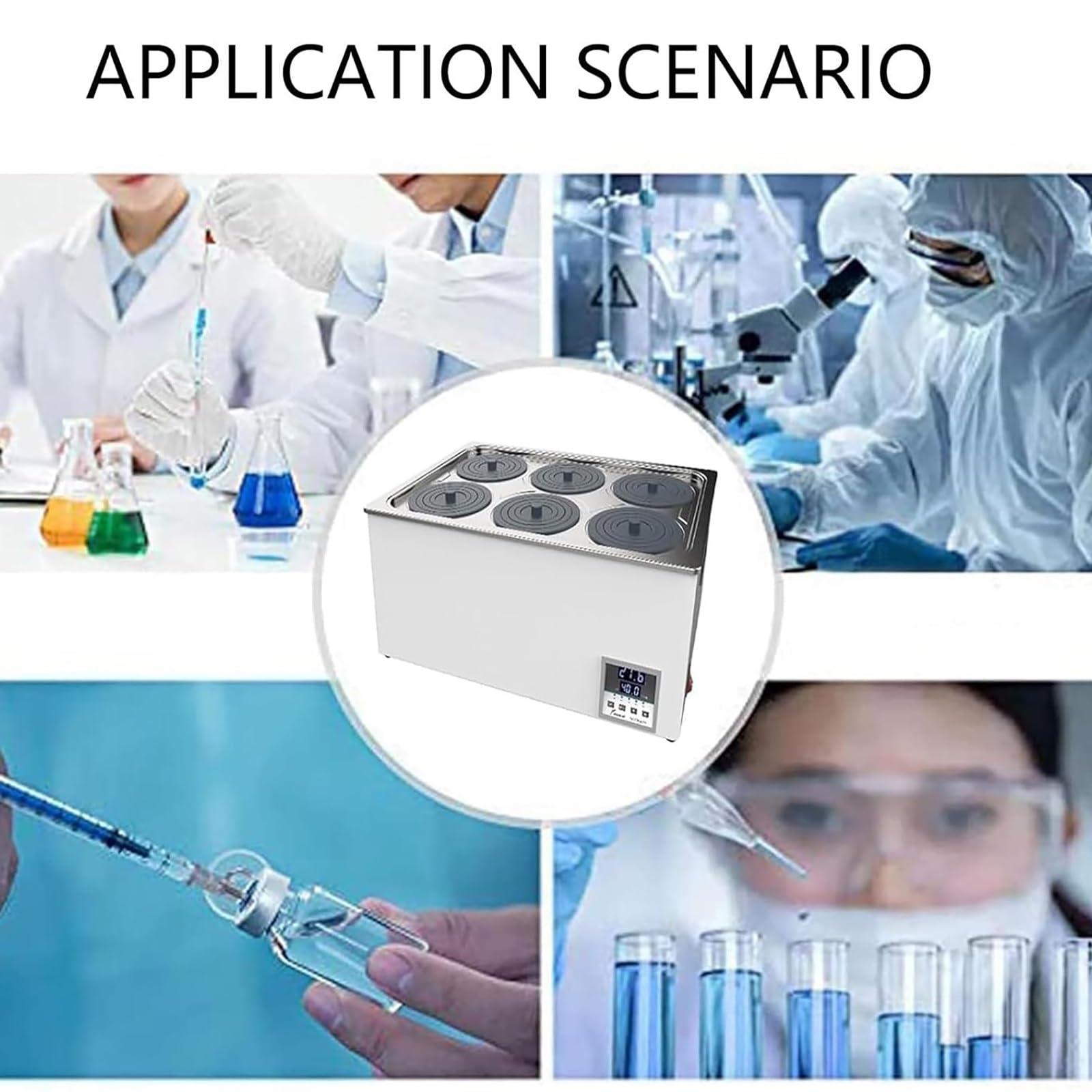 Baño de agua termostático digital para laboratorio, baño de agua eléctrico con pantalla digital para laboratorio con protección contra quemaduras en seco, control de temperatura(6 hole)