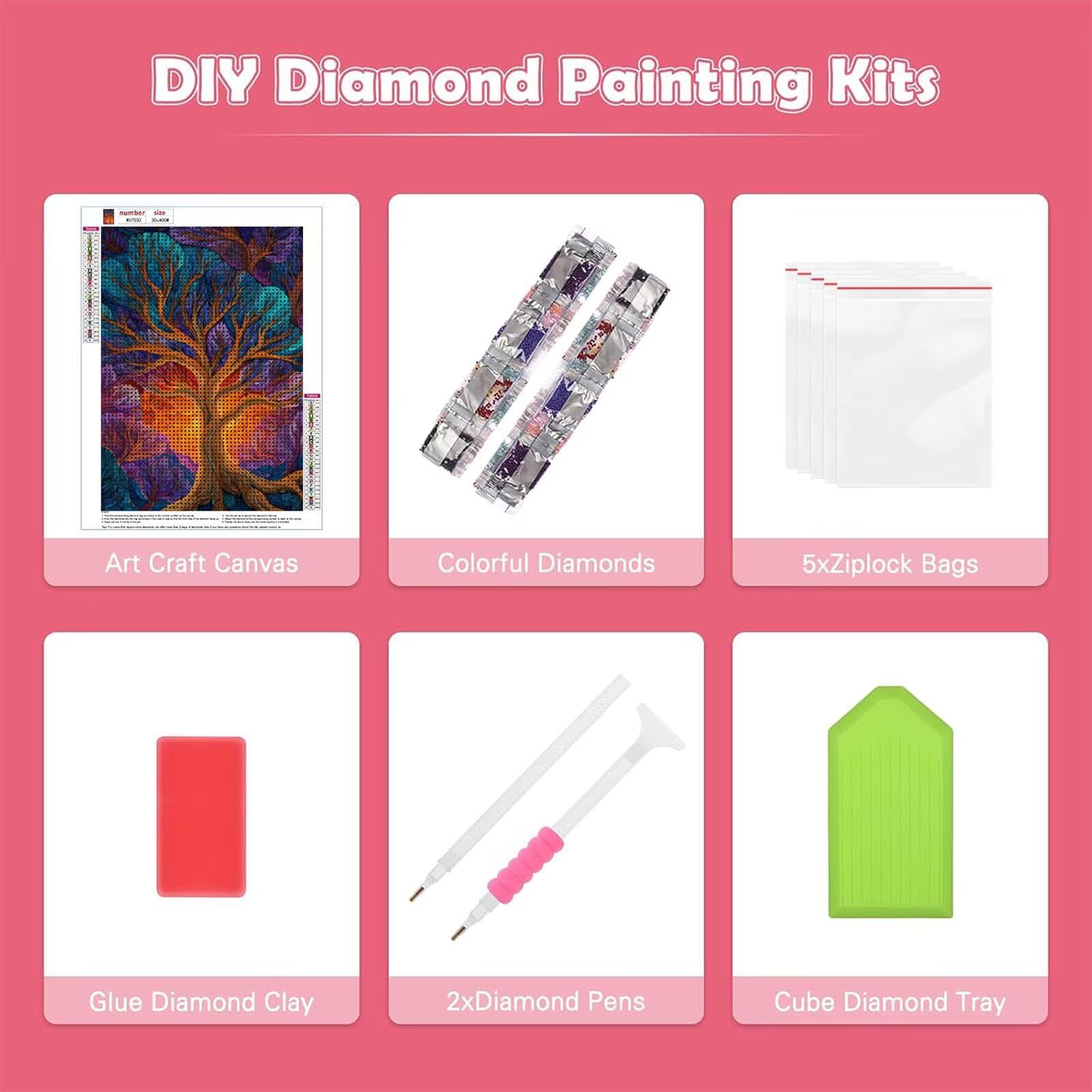 Generisch Diamond Painting Anlage 90x120cm Set für Erwachsene & Kinder, Komplettes Zubehör mit Stift, Diamant Painting Baum Des Lebens Bilder, Kreativ Bastelset, Basteln Geschenkidee. H-668