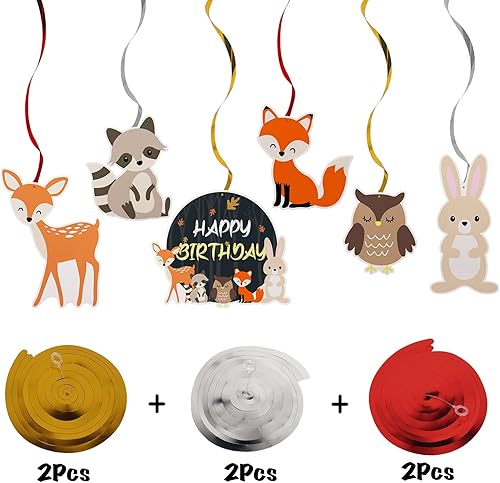 Miniatura 4 de LINGTEER Woodland Creatures - Serpentinas de cumpleaños - 12 piezas de animales de la selva del bosque para colgar cumpleaños, decoración de fiesta