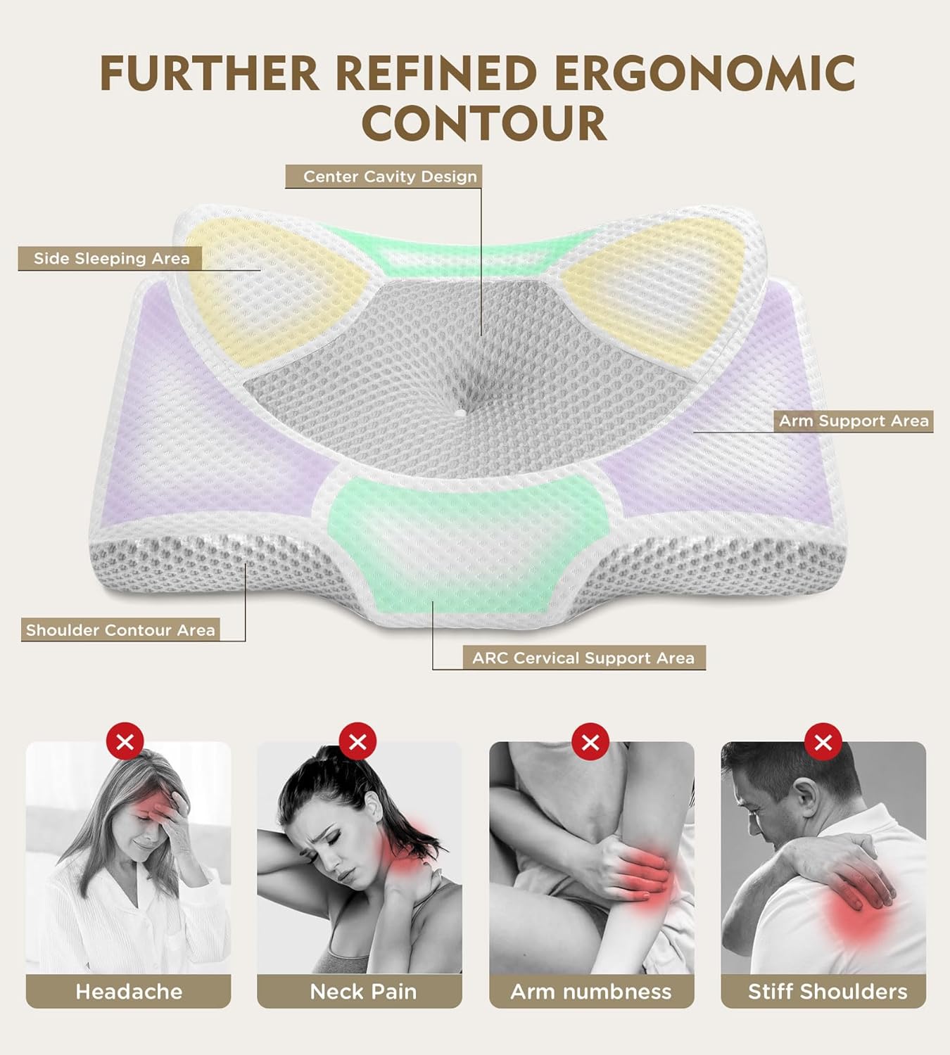 Osteo Cervical Pillow for Neck Pain Relief, Hollow Design Odorless Memory Foam Pillows with Cooling Case, Adjustable Orthopedic Bed Pillow for Sleeping, Support for Side Back Sleepers - Image 3