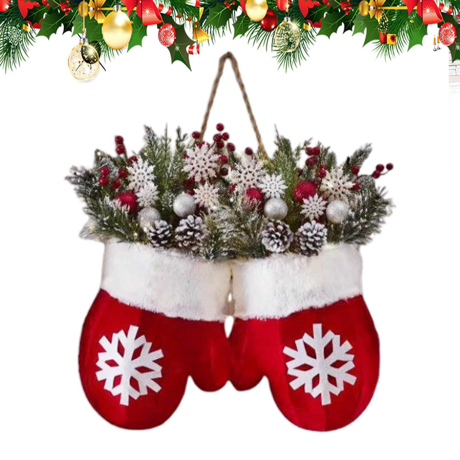 Corona de Navidad estilo rústico hecha con materiales resistentes para puerta de casa