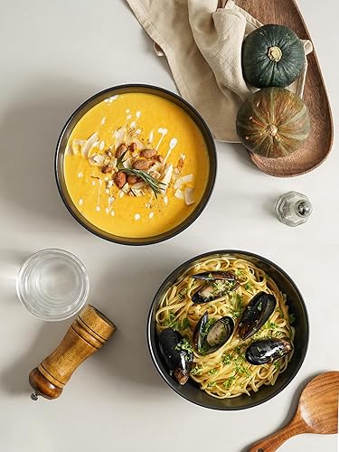 Miniatura 6 de Kanwone Cuencos grandes para servir, 52 onzas, cuencos de ensalada de porcelana, pasta, cuencos de sopa, juego de 2, platos para servir para