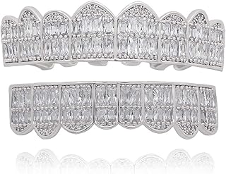 LuReen Gold Teeth Grillz Square Pave CZ 8 Teeth Top Bottom Man Women Grillz