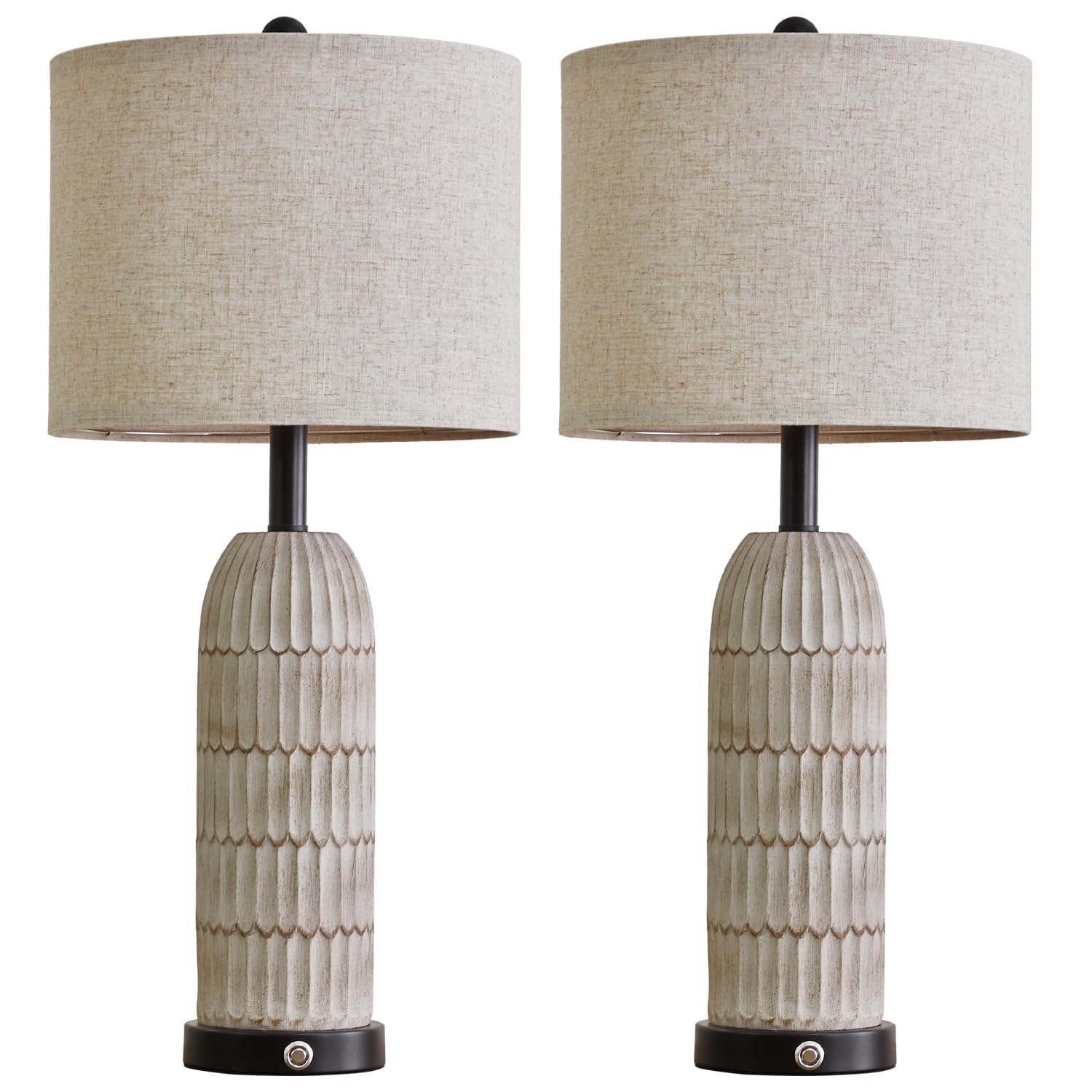 OYEARS 3-Way Dimmable Touch Control Table Lamp Set of 2 with Dual USB Charging Ports for Bedroom Living Room 26.5� Modern Farmhouse Bedside Lamps Nightstand Lamps(Bulbs Included,Wash White)