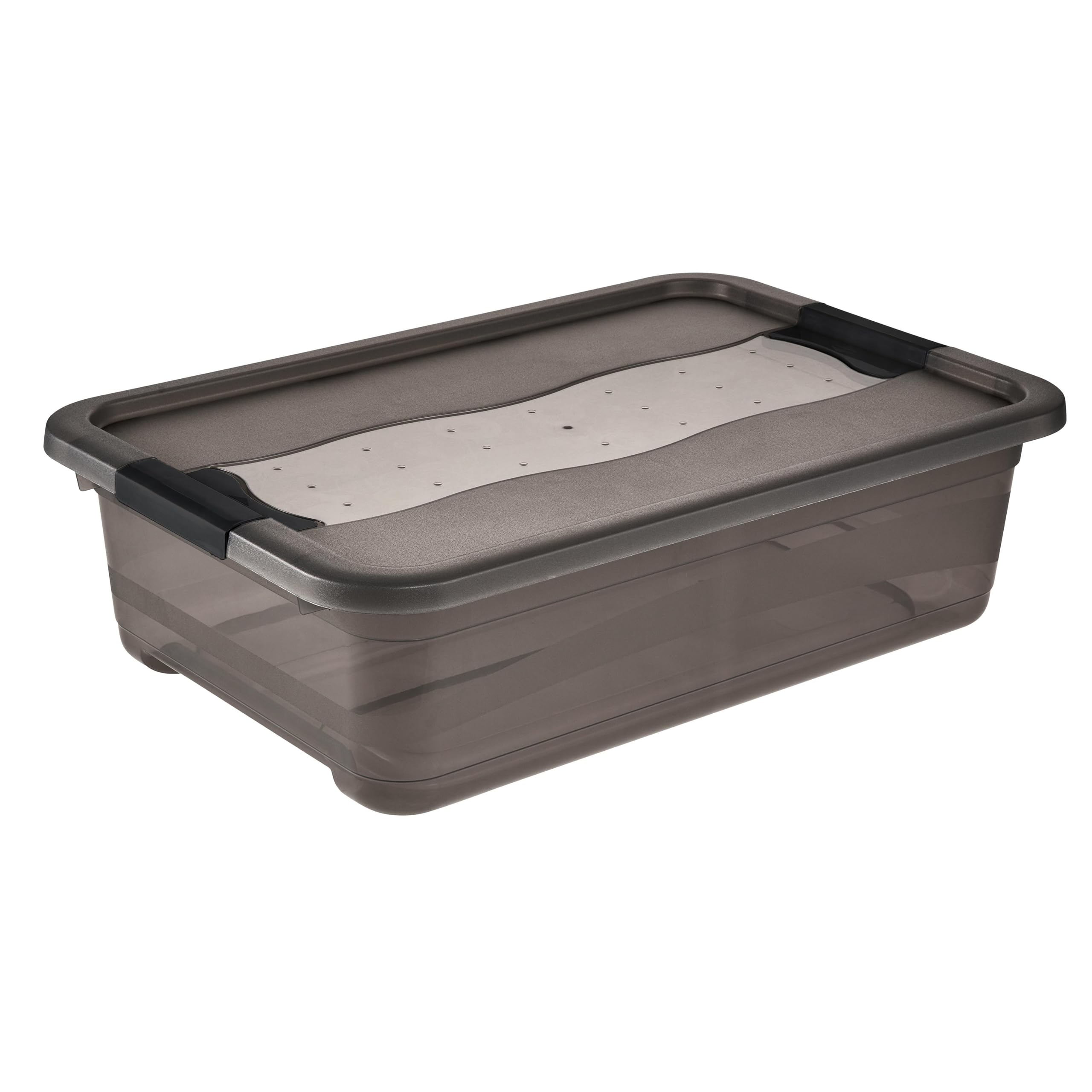 keeeper Storage Box with Lid and Sliding Closing Mechanism, 28 L, Transparent, Crystal Grey — image 1
