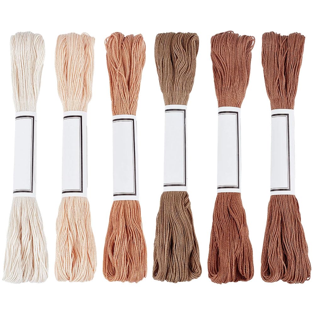 FREEBLOSS 6pcs Sashiko Thread 100% Cotton 6 * 50m(55yds) Japanese Embroidery Sashiko Threads 4-Strand Sewing Thread & Floss for Hand Sewing Embroidery Supplies (Brown), Total 300M/329yds