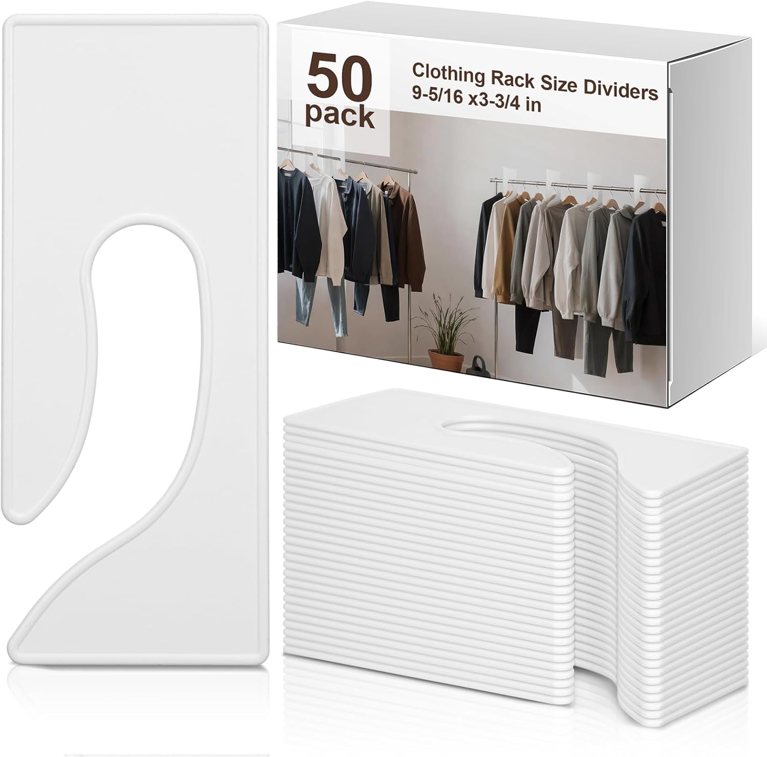 Amyhill 50 Pack Clothing Rack Size Dividers 9-5/16 x 3-3/4 in Blank Large Rectangle Clothing Rack Hanger Dividers Clothes Organization Tags Label for Wardrobe Retail Store Boutique Supplies White