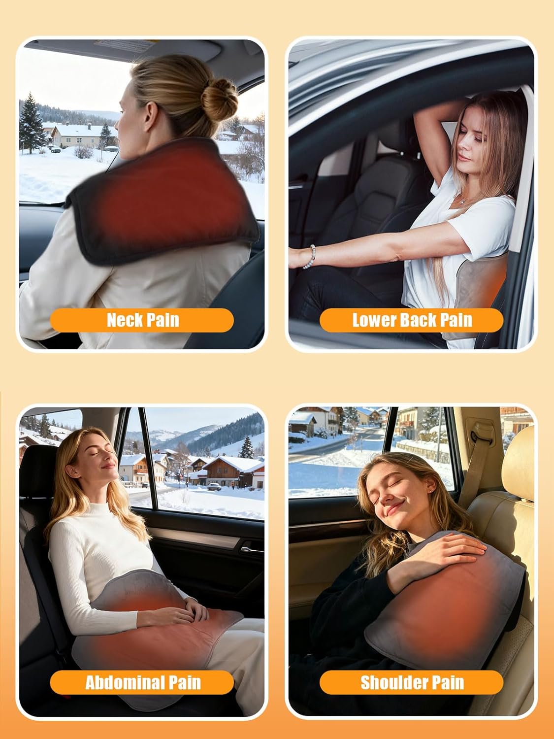 12V Car Heating Blanket 4 Heat and 4 Timer Settings 23" x 11"Portable Mini Travel Electric Blanket for Back Neck Shoulder Abdominal Pain Relief for Car SUV MPV