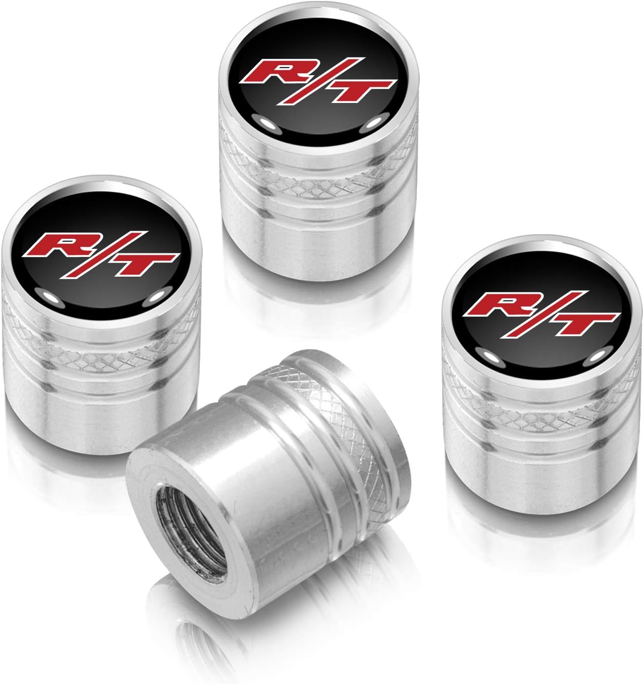 iPick Image for Dodge R/T Logo Black on Silver Aluminum Cylinder-Style Tire Valve Stem Caps