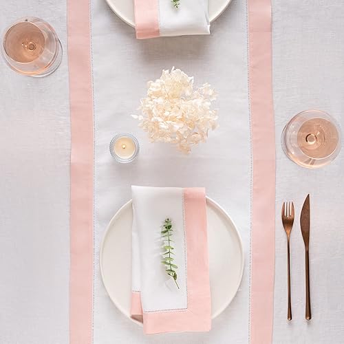 Miniatura 5 de O'lucio - Juego de 4 servilletas de lino de Pascua, color rosa y blanco, 20 x 20 pulgadas, servilletas de lino con vainica, hechas de tela natural