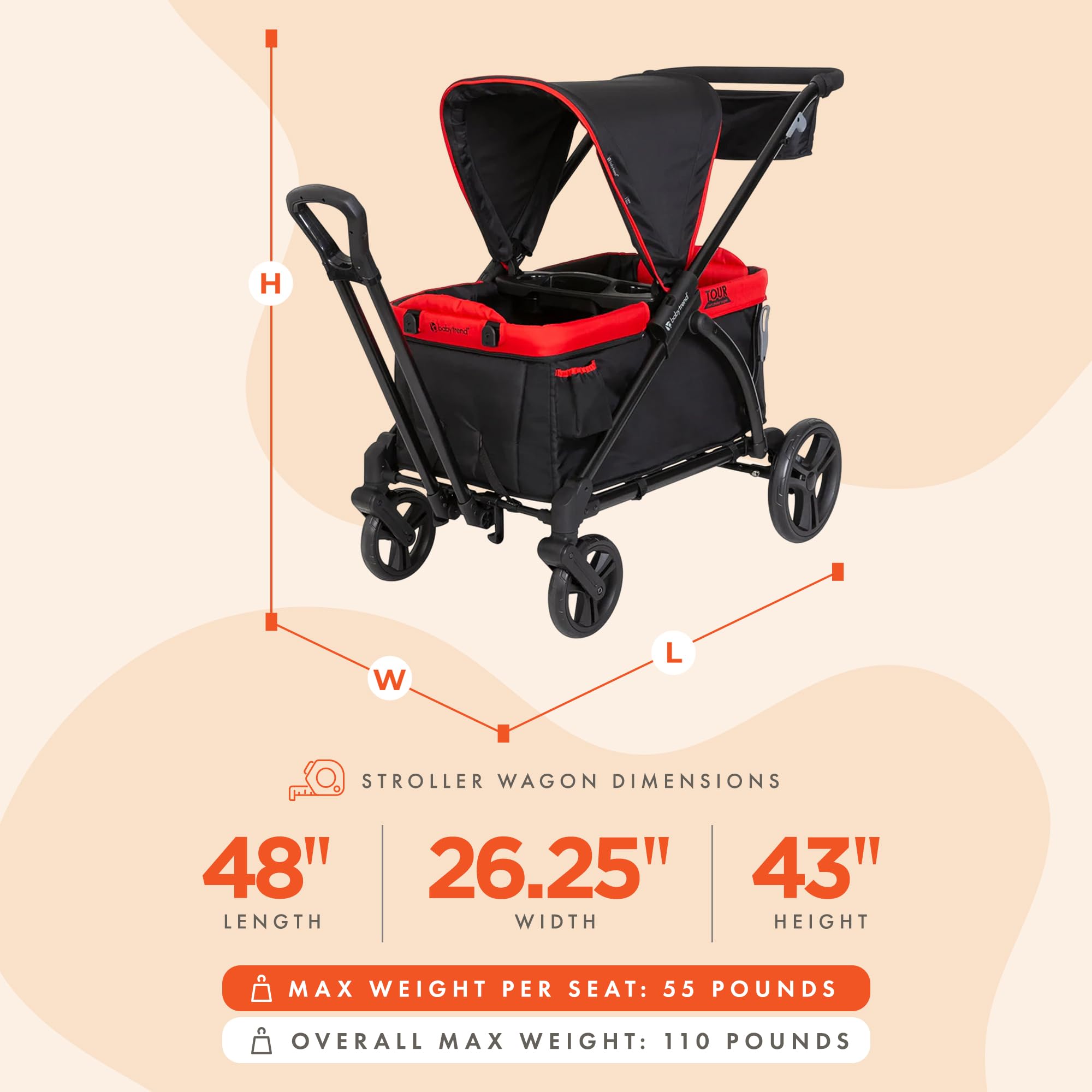 Amazon.com : Baby Trend Expedition/Tour LTE 2-in-1 Stroller Wagon, Mars Red  : Baby