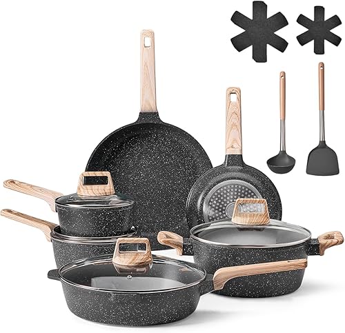 VEVOR Juego de ollas y sartenes antiadherentes, juego de utensilios de cocina de granito, utensilios de cocina de inducción, juegos de cocina de RV