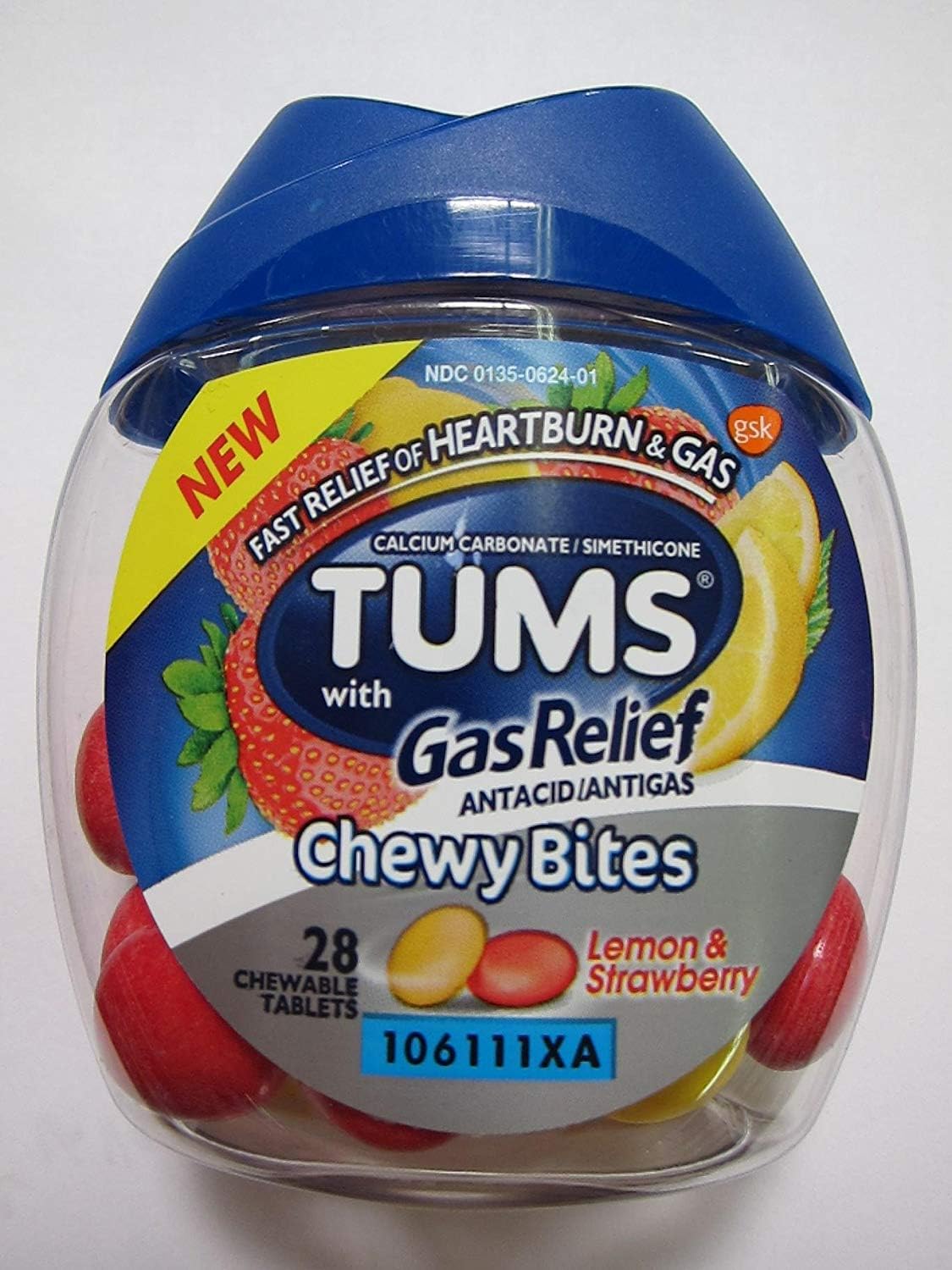 Tums With Gas Relief Chewy Bites, Lemon & Strawberry, 28 Chewable