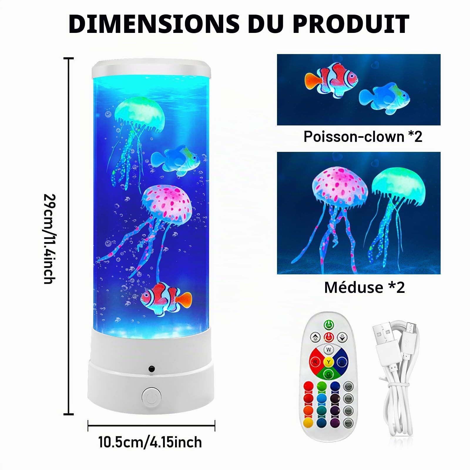 BORDEAG Lampe Meduse, Lampe A Lave, Jellyfish Lamp Avec 17 Couleurs Et 4 Modes, Avec Télécommande Pour Décoration Bureau Maison (10,5 X 29 cm)