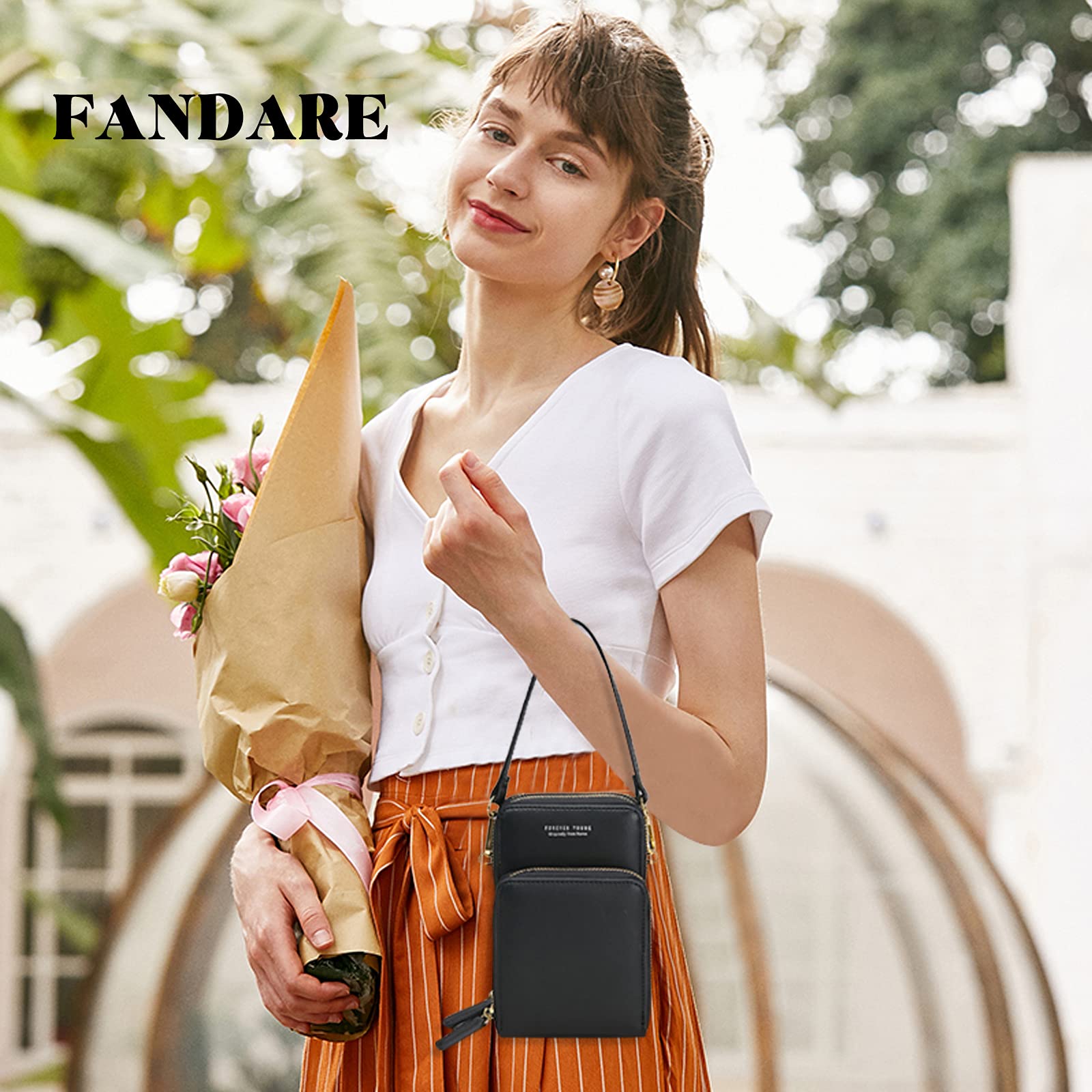 FANDARE Fille Sac de téléphone Femmes Sac Bandoulière Sac à Main Sacoche Portefeuille Portable Sac d'épaule pour Achats Fête École Voyage Cartable Pochette Étanche PU Cuir
