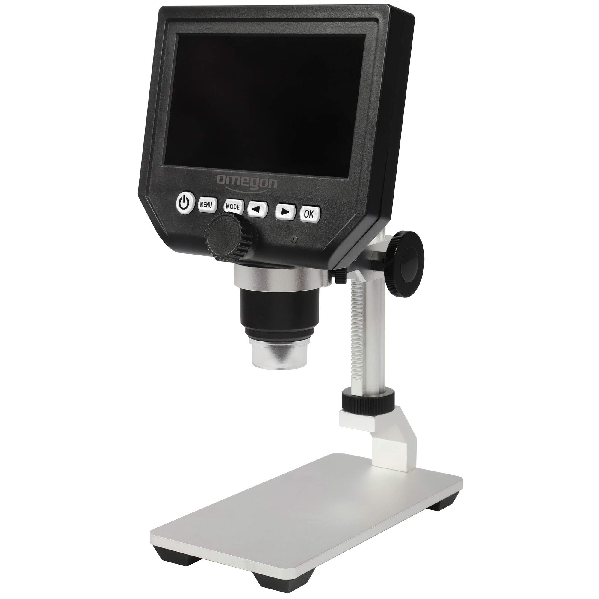 Omegon microscopio digitale DigiStar, zoom 1x-600x, display a colori HD-LCD da 4,3 pollici, LED, slot Micro SD, funzionamento a batteria o rete