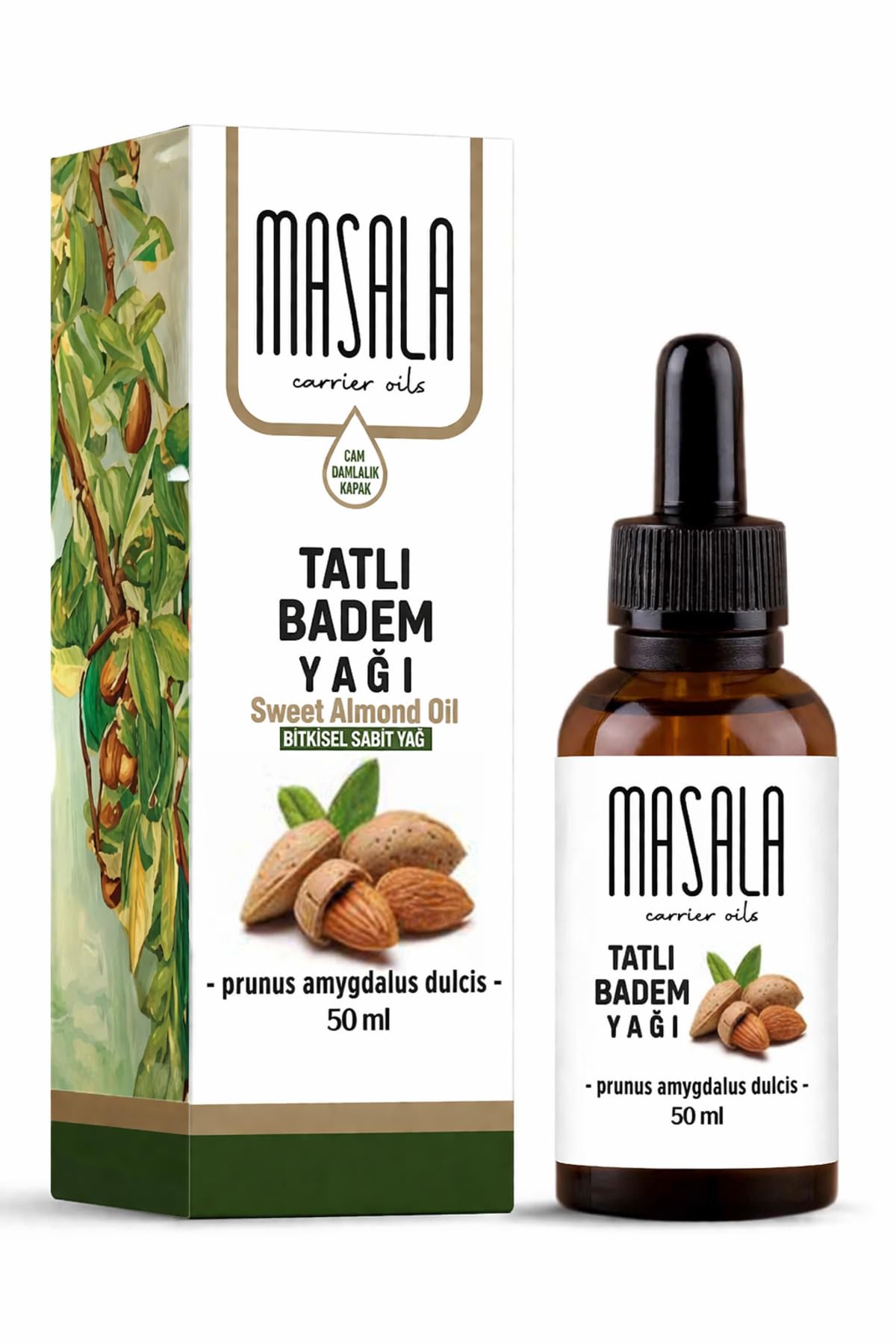 Masala Tatlı Badem Yağı 50 ml Soğuk Pres Kokusuz Nemlendirici Cilt Bakım Yağı