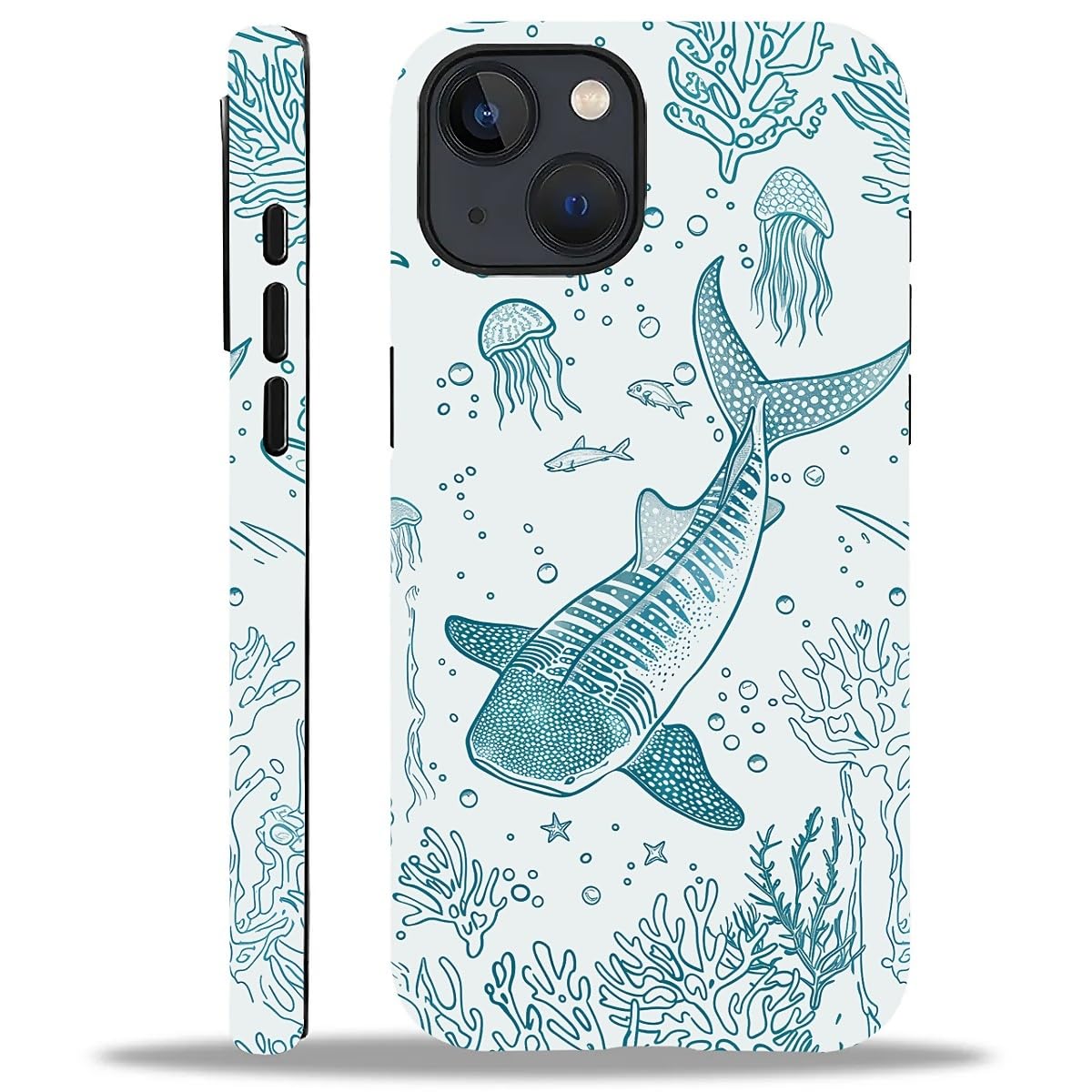 ilikediy for iPhone 13/14 Case,HH2 Ocean Whale Shark Hybrid 2 Layer Hard Shell Silicone Protective Pattern Design Case